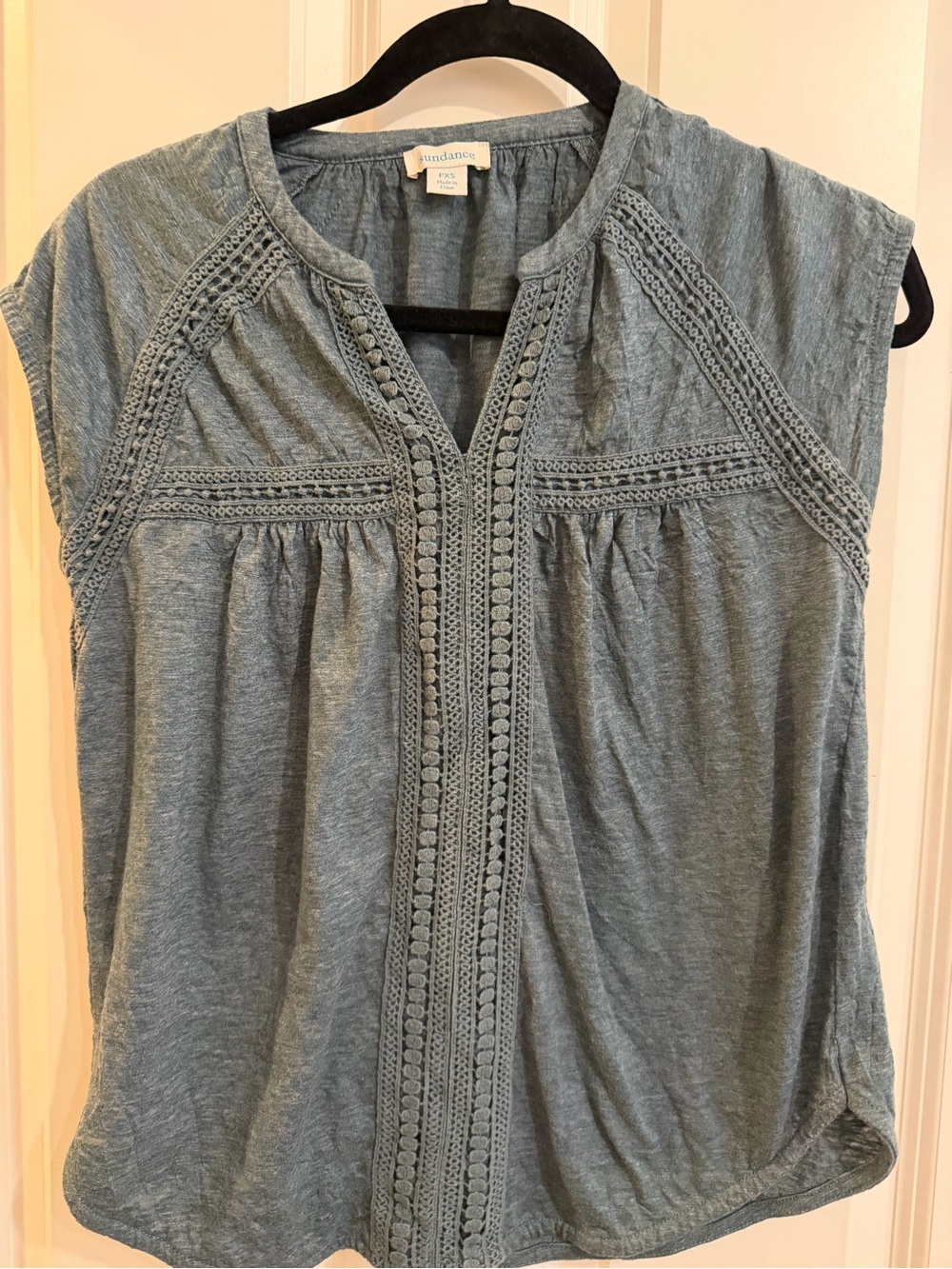 Sundance short sleeve t shirt with crochet style detail, Petite XS